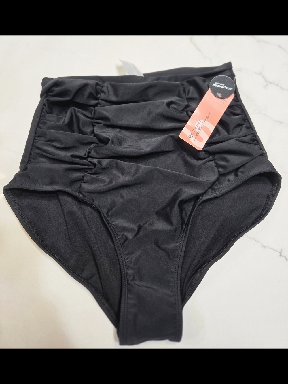 Shapermint Black High-Waist Ruched Swim Bottoms